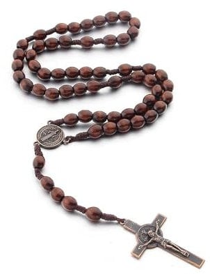 YUGUOLAN Rosenkranz Kette, Jesus Kreuz Kette, Rosenkranz Katholisch, Jesus Kette, Jesus Kreuz, Gebetskette, Rosary Necklace, Für Katholische Christen Religiöse Kommunion, Messe, Bibel (Dunkelbraun)