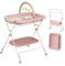 UBRAVOO Baby Tragbarer Wickeltisch, Zusammenklappbare Wickelstation mit Rädern, Höhenverstellbare Wickelstation mit Kinderzimmer-Organizer und Aufbewahrungsregal für Neugeborene (Rosa)