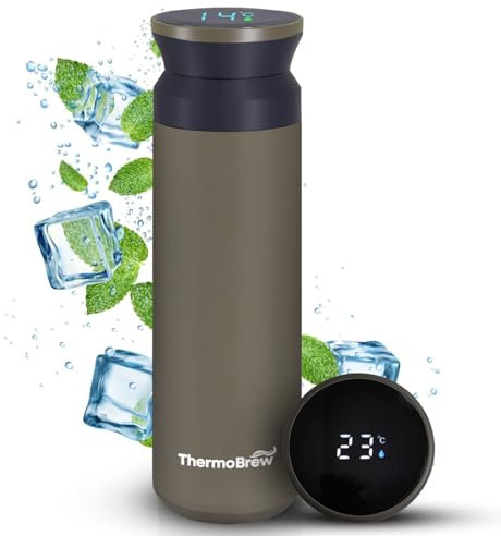 THERMOBREW Insulated Stainless Steel Hot Water Flask Thermal Water Bottle for Baby Bottles and Hot Drinks Insulated Coffe Mug Flask with Tempereture Display 500ML (Carbon Grey)