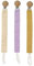 Moguri 3 Stück Schnullerkette Stoff Set, Schnullerband aus Baumwolle mit Holzclip für Jungen und Mädchen, Dummy Chain für Baby mit Beißring, Schnullerketten für Mam Schnuller(Lila, Beige, Gelb)