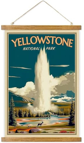 ABoby Vintage Yellowstone National Park Poster, Reiseposter, Wandkunst für Zuhause, Büro, Retro-Stil, Wanddekoration mit Holzrahmen, fertig zum Aufhängen