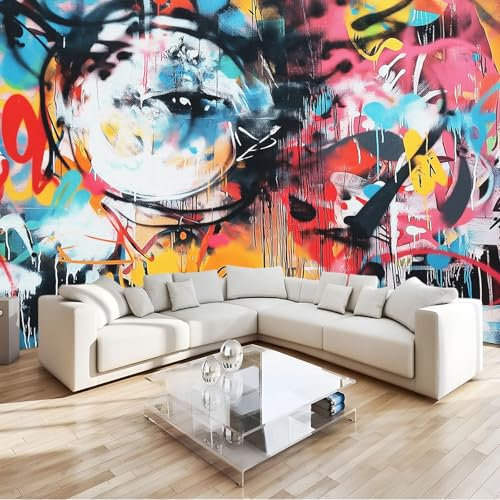 Papier peint panoramique moderne pour Salon Chambre Décoration Graffiti Art Culture Urbaine motif Papier peint 200 x 140 cm Papier Peints Intissé Couleur Couleur Décoration Murale