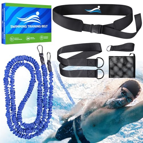 2,5-7,5 mètres de Ceinture de résistance réglable, Ceinture de Natation pour Adultes en Piscine, Aide à la Natation pour Toutes Les piscines sans système de Contre-Courant (Adultes, Bleu)