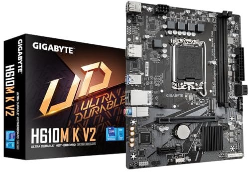 GIGABYTE H610M K V2 Motherboard - Intel Core 14th CPUs, up to 5600MHz DDR5, 1xPCIe 3.0 M.2, 1GbE LAN, USB 3.2 Gen 1