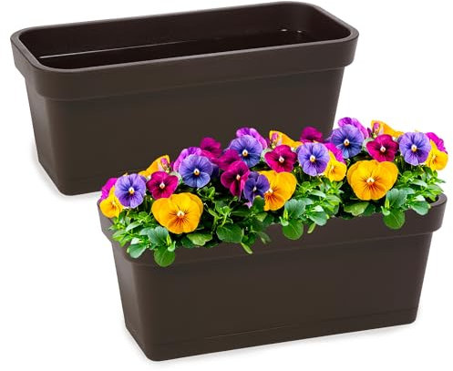 PECZEKO Blumenkasten-Set aus Kunststoff, Pflanzkasten für Blumen und Kräuter, Widerstandsfähiger Balkontopf, Pflanzkübel für Balkon 2 Pack Braun, ø 40 cm