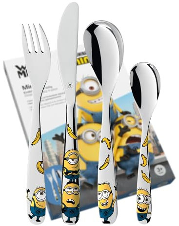 WMF Minions Kinderbesteck mit Namensgravur - schönes Kinder Besteckset - Taufgeschenke personalisiert mit Gravur - Geschenkideen für Mädchen und Jungen ab 3 Jahre 4-teilig