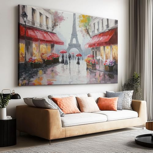 Wandbilder Groß 120 x 60 cm XXL Schlafzimmer Home Deko Wohnung Bild Wohnzimmer Fotoleinwand Leinwand Wall Decor - Eiffelturm Ölgemälde Romantische Poster Rahmenlos