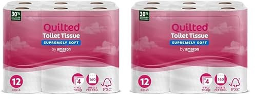 by Amazon 4-Ply Quilted Toilet Tissues, Unscented, 12 Rolls (2 Pack of 12), 160 Sheets per Roll