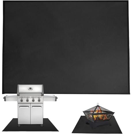 Rrlihjgu Tapis de barbecue - 100 x 120/152/182 cm - Tapis ignifuge à 3 couches - Tapis de protection du sol - Tapis de barbecue en silicone et fibre de verre - Tapis de barbecue d'extérieur