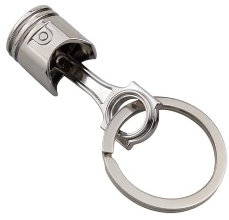 Großer verchromter Motor-Kolben-Schlüsselanhänger, 3 cm x 6,5 cm, schwerer Spaltring, für Benzin-Köpfe und Auto-Enthusiasten