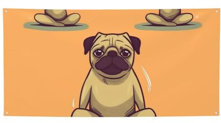 Yoga-Mops-Banner und Schilder, für drinnen und draußen, Party-Dekoration, Banner mit Ösen, Geburtstags-Hintergrund, Poster, Fotohintergrund für Hochzeit, Veranstaltung, Größe M