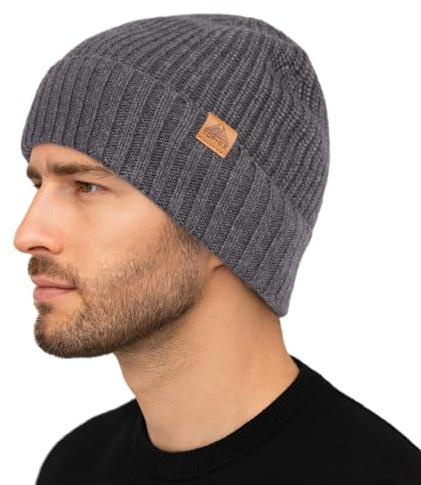 TOP-EX XL/XXL Wintermütze Merinowolle Beanie Herren Warme Strickmütze mit Fleecefutter Wollmütze Damen Winter für Snowboard Outdoor Geschenk Grau XL/XXL