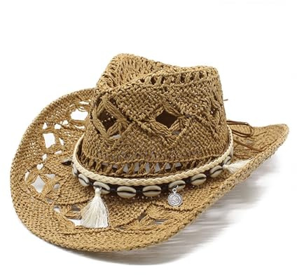 Chapeau de Cowboy Western pour Femme et Homme Été Shapeable Paille Chapeau de Soleil Pliable Anti-UV Chapeaude Plage d'été Chapeaux de Loisir pour Costumes de Carnaval, Carnaval et Fête à Thème