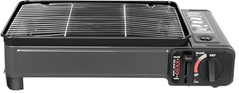 Barbecue a gas da campeggio, set con rete per barbecue, clip per alimenti e teglia da forno, griglia a gas portatile con custodia, fornello da campeggio, viaggi, trekking