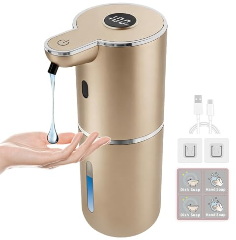 Automatic Soap Dispenser, Touchless Liquid Soap Dispensers, USB Rechargeable, 6-Level Adjustable Volume Control, 12.8oz/380ml, Wall Mount for Kitchen, Bathroom, Free Stickers (Gold)