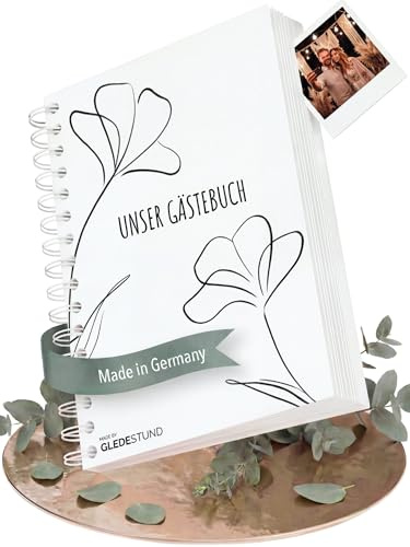 GLEDESTUND® Gästebuch Hochzeit mit Fragen | 50 Gäste-Seiten | Fotobuch Hochzeit klein mit Steckbrief inkl. Fragen | Fotoalbum | 6 verschiedene Steckbriefe