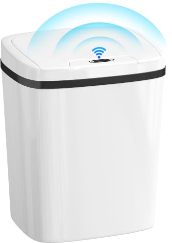 HOMCOM 15L Sensor Bin, Automatic Touchless Kitchen Bin with Dual-Mode Opening, Easy Clean, Battery Operated for Home Office, Bedroom, Bathroom, White