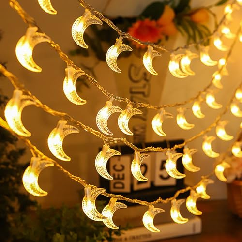 ALEGRE Ramadan Lichterkette mit Batterie, 3M 20 LED Mond Lichterkette Ramadan Deko, Ramazan Dekor, Warmweiß Mond Lichterketten Innen für Muslim EID Mubarak Dekoration, Hochzeit, Weihnachten Deko