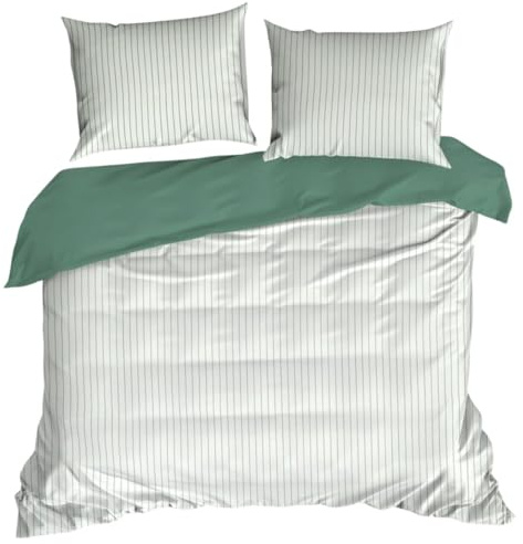 Eurofirany | Bettgarnitur Bettwäsche 160 x 200 weiß grün Bettbezug Set Bettwaren Streifenmuster 100% Baumwolle pflegeleicht für Schlafzimmer