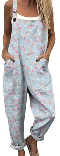 Dungarees for Women UK Dungarees for Women UK Linen Jumpsuit Ladies Plus Size Casual Jumpsuits Floral Loose Fit Wide Leg Petite Summer Gardening Womens Overalls