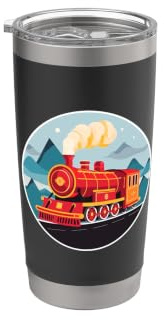 Eisenbahn Comic Stil Eisenbahnliebhaber Bahngleis Doppelwandiger Edelstahl-Thermobecher