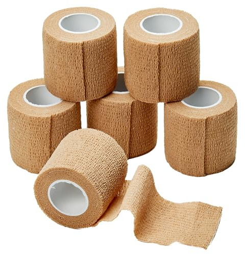 MEDca Selbstklebende Kohäsive Wickel Bandagen 5 cm x 4,5 m 6 Stück mit Starkem, Elastischen Erste Hilfe Band für Verstauchungen Schwellungen und Schmerz an Handgelenk und Knöchel (Hautfarbe)