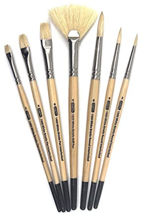 Interlocked White Bristle Combo Set Rounds 2,4,6 and Flats 2,4 and Stiff Fan 6