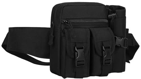 ArcEnCiel Tactical Fanny Pack Waist Bag Military Hip Belt Outdoor Fishing Bumbag with Water Bottle Pocket Holder, Black, Medium