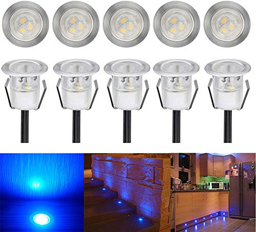 CHNXU 10er Set Terrassen Einbaustrahler Blau LED Bodeneinbaustrahler Ø30mm 0.6W Edelstahl LED Treppen Einbauleuchten Aussen IP67 Wasserdicht DC12V Deckenstrahler für Küche Garten Treppen Bad Balkon