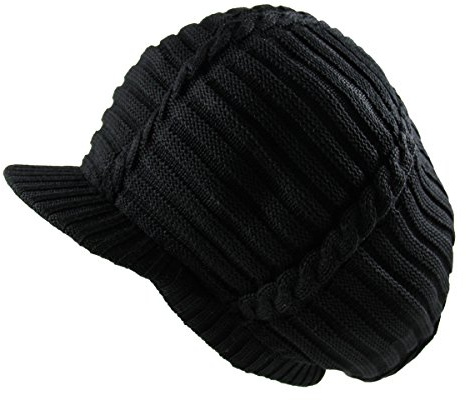RW Klassische Rasta-Beanie-Mütze, gerippt, 100 % Baumwolle, Schwarz/Krempe, Einheitsgröße
