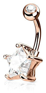 Paula & Fritz® Bauch-nabelpiercing Bananabell Bauch-Piercing Edelstahl Chirurgenstahl 316L roségold Sternenzirkonia Farblos