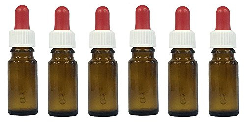 hocz 6 x 10 ml Pipettenflasche mit Glaspipette | 6 Glasflaschen 6 Pipetten | Braunglas | Füllmenge: 10 ml | E-Liquids Tropfpipetten