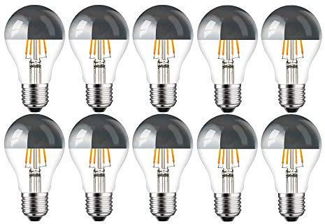 NCC-Licht 10 x LED Filament Kopfspiegel Silber Birnenform 4W = 40W E27 AGL Glühlampe Glühbirne Glühfaden warmweiß Retro Nostalgie