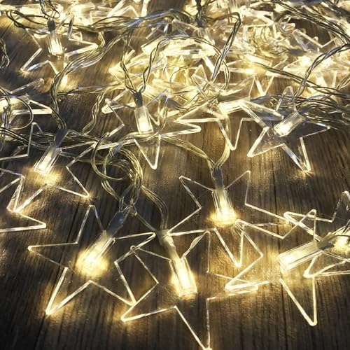 48er LED-Sternenkette Lichterkette Weihnachtsbeleuchtung Innen und Außen warmweiß Lichterkette Sterne