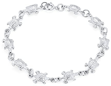 Bling Jewelry Nautischer Tropischer Strandurlaub Mehrfach-Schildkröten-Armband Mit Meeresschildkröten-Anhängern Für Frauen Und Teenager. Oxidiertes .925 Sterlingsilber, 7, 7,5 Zoll