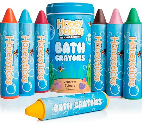 Honeysticks Crayones de baño Super Jumbo (paquete de 7) no tóxicos, cera de abejas, para niños de 1 a 3 y 4 a 8 años. Colores de calidad alimentaria, sin fragancia, no irritantes, excelente regalo.