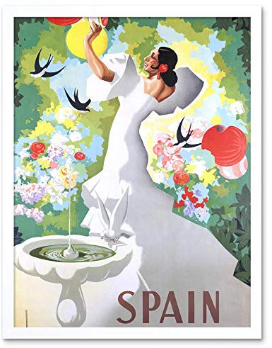 Wee Blue Coo Travel Spain Flamenco Dance Bird Bath Art Print Framed Poster Wall Decor Kunstdruck Poster Wand-Dekor-12X16 Zoll