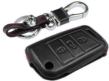 M.JVisun Véritable Cuir Clef Coque Porte-clés pour Volkswagen e-Golf Golf R MK7 Lamando Polo MK6 pour Tiguan pour Touran L Pliant Auto Clé - Cuir - Noir