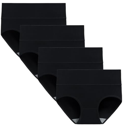 TUTUESTHER High Waist Postpartum Underwear for Women Cotton Full Briefs Tummy Control Panties Regular & Plus Size Knickers(18-20, Classic Black)