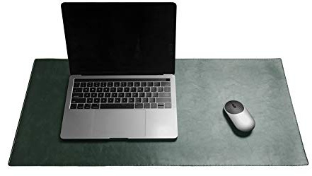 Ommda Tapis de Souris Imperméable Petit Cuir Véritable et Mate Bureau Pad et Protection d'écran Souris Gaming Pad pour Burea avec Bord Cousu,Vert foncé,120x50cm