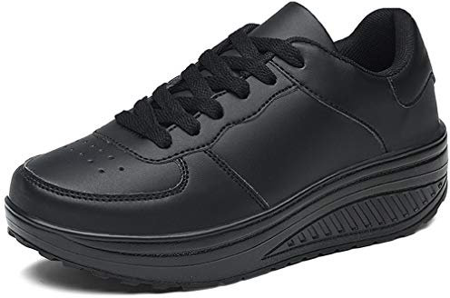 Solshine Damen Mädchen Plateau mit Keilabsatz Walkmaxx Runners Turnschuhe Fitnessschuhe Schwarz 40EU