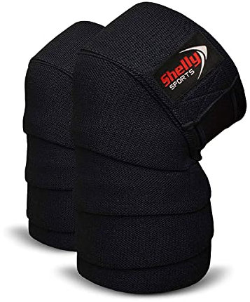 Shelly - Ginocchiere per sollevamento pesi, sollevamento pesi, supporto per ginocchiere e sollevamento olimpico, fasce elastiche in gomma resistenti per uomini e donne (nero)