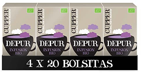 CUPPER - Bolsitas De Infusiones Ecológicas Depur - Propiedades Depurativas Y Diuréticas - Contiene Hibisco, Ortiga Y Raíz De Regaliz - Apto Para Vegano, 20 Unidad ( Paquete De 4)