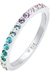 Elli Ring Damen Band Regenbogen Multi-Color Elegant Trend mit Kristallen in 925 Sterling Silber