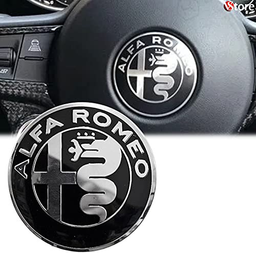 Logo für Lenkrad Emblem Compatible with Alfa Romeo Schwarzer schwarzer Spiegel 40mm Giulietta, Mito, 147, 159, 156, 4C, Brera