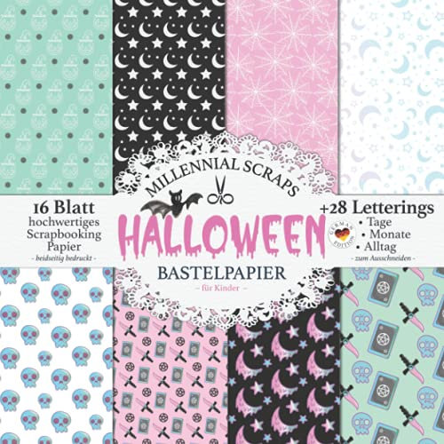 Halloween Bastelpapier – für Kinder –: Scrapbooking Papier & Zubehör I Motivpapier zum Ausschneiden I Mit Letterings I Karten & Collagen basteln zu Halloween I DIY Geschenk für Bastelfreunde
