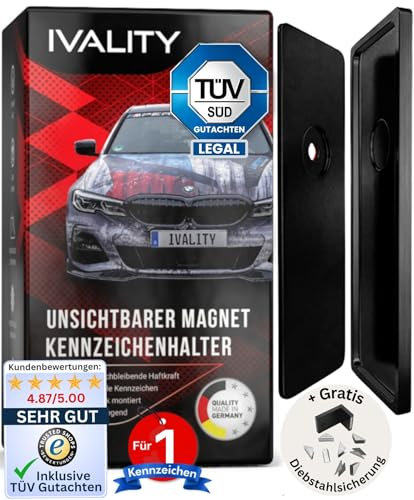 IVALITY Magnetischer Kennzeichen-Halter - Rahmenlose Nummernschild-Halterung für 1X Alu-Kennzeichen - Wechselkennzeichen Österreich - Magnet Auto-Zubehör