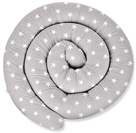 XXL 300 cm Bettschlange für Allergiker Bettkissen Stillkissen Bettrolle Zierkissen Bettumrandung Schlange Handmade 100% Baumwolle ekmTRADE (1 – Grau – Weiße Sterne, 300 cm)