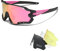 KINGSEVEN Occhiali da ciclismo polarizzati per uomo Donna Bicicletta MTB Occhiali da sole per bici da strada con 4 lenti intercambiabili LS-911 (Rosa)