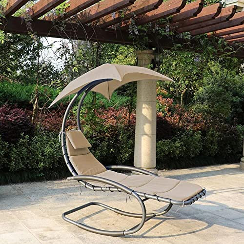 Lomadox Schaukelliege Relaxliege Liege mit Sonnendach in beige, B/H/T: ca. 170/185/82 cm